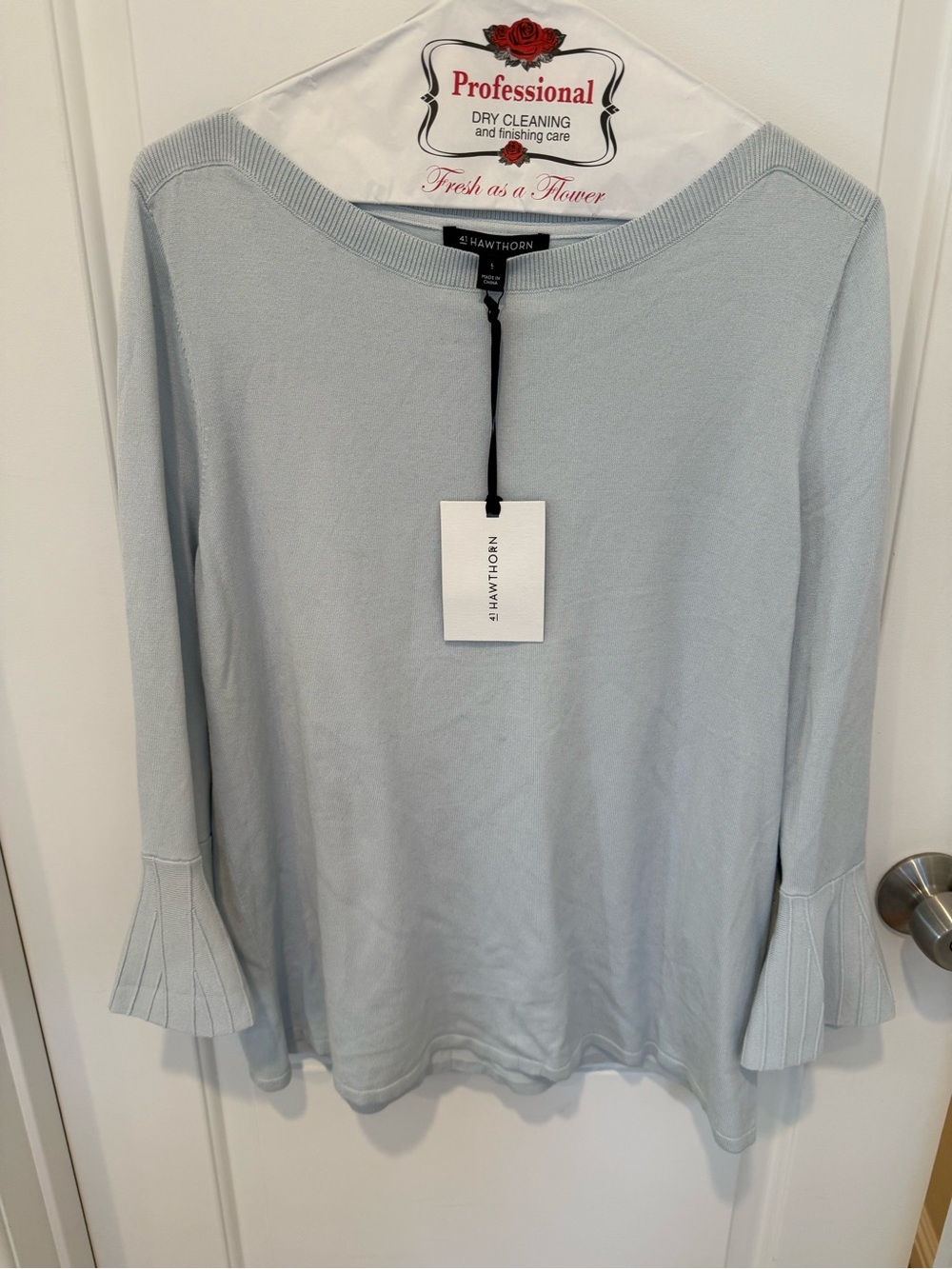 41 Hawthorn Light Blue Bell-Sleeve Knit Top
